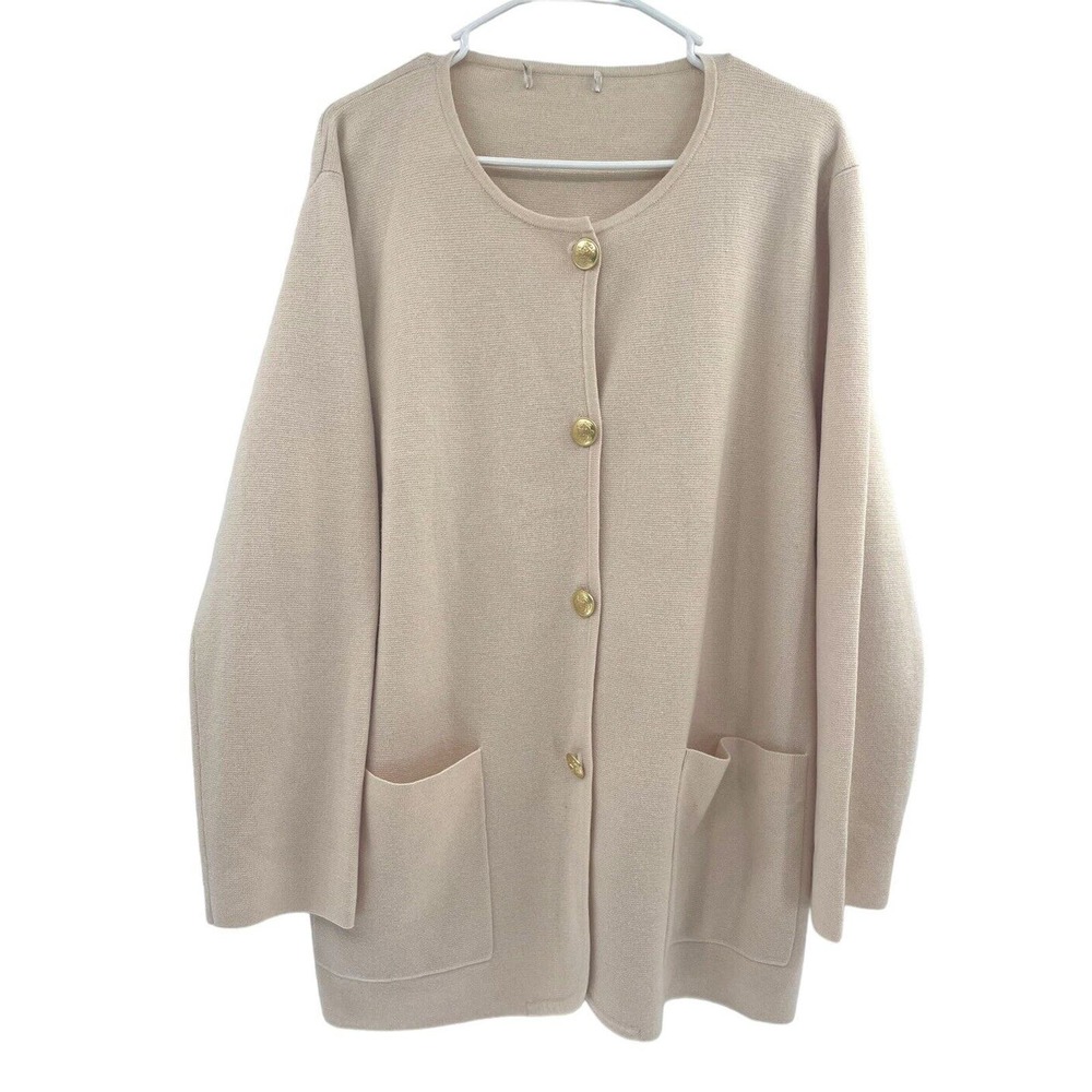 J. Crew Giselle Sweater Blazer WoolBlend Pockets Gold Buttons size L lady jacket
